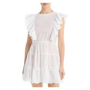 AQUA SWIM Women's White Eyelet Cutout Ruffled Flutter Swimsuit Cover Up M